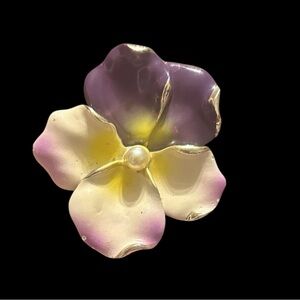 Enamel Pansy Flower Brooch Vintage